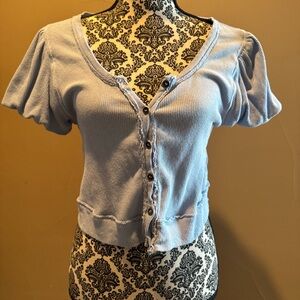 We The Free light blue Puff Sleeve Crop Top